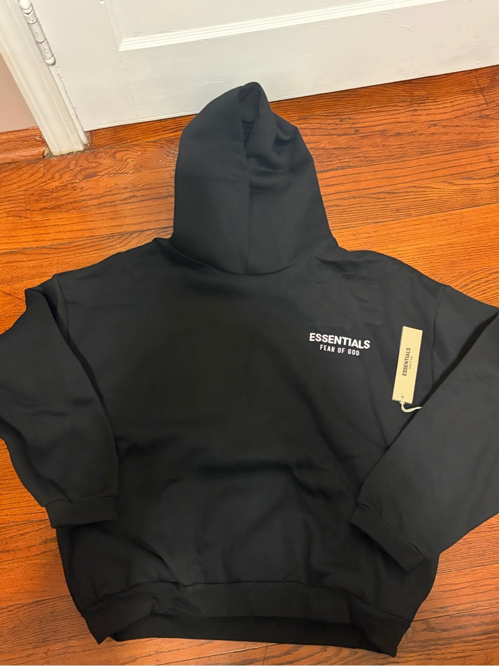 Essentials Black Logo Pullover Hoodie